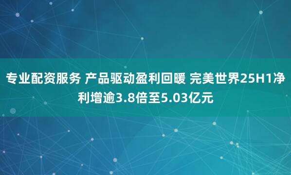 专业配资服务 产品驱动盈利回暖 完美世界25H1净利增逾3.8倍至5.03亿元